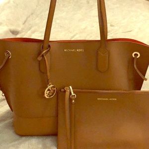 Michael Kors Trista Brown Leather Tote with Clutch